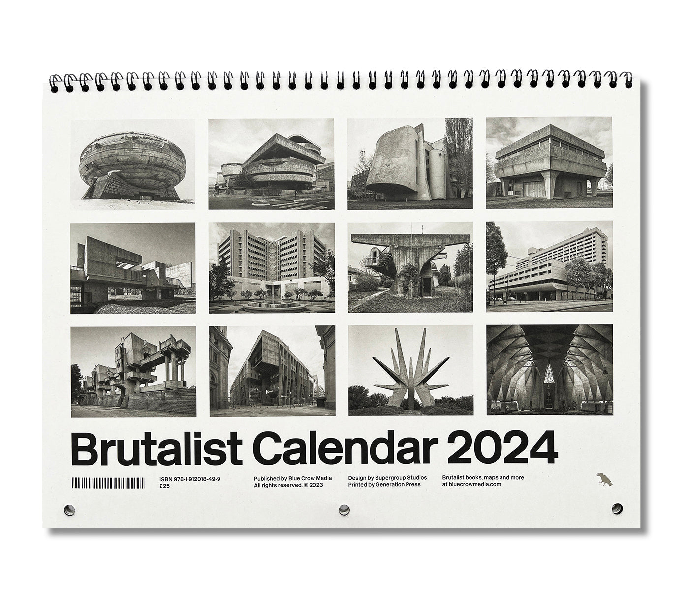 Brutalist Calendar 2025 Monthly calendar with photographs of