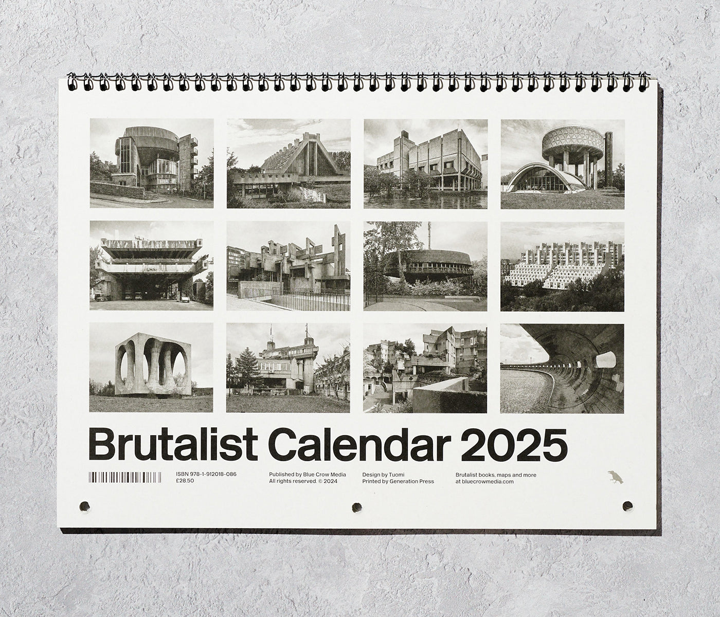 Brutalist Calendar 2025 Monthly calendar with photographs of